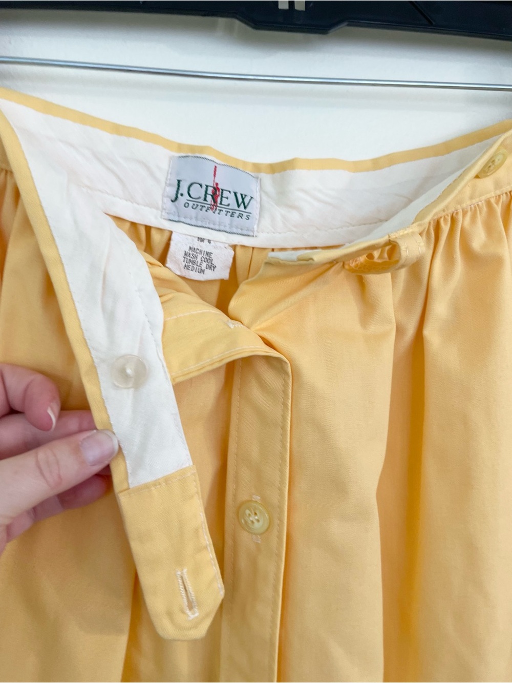 Vintage J Crew Outfitters Oarsman Pastel Yellow Swing Midi Skirt 4 Buttons - Picture 10 of 10